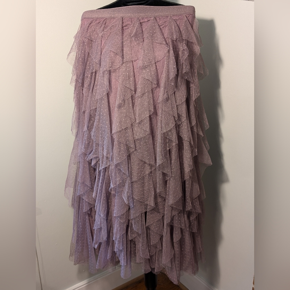 Anthropologie Dusty Lilac Tiered Ruffle Maxi Skirt